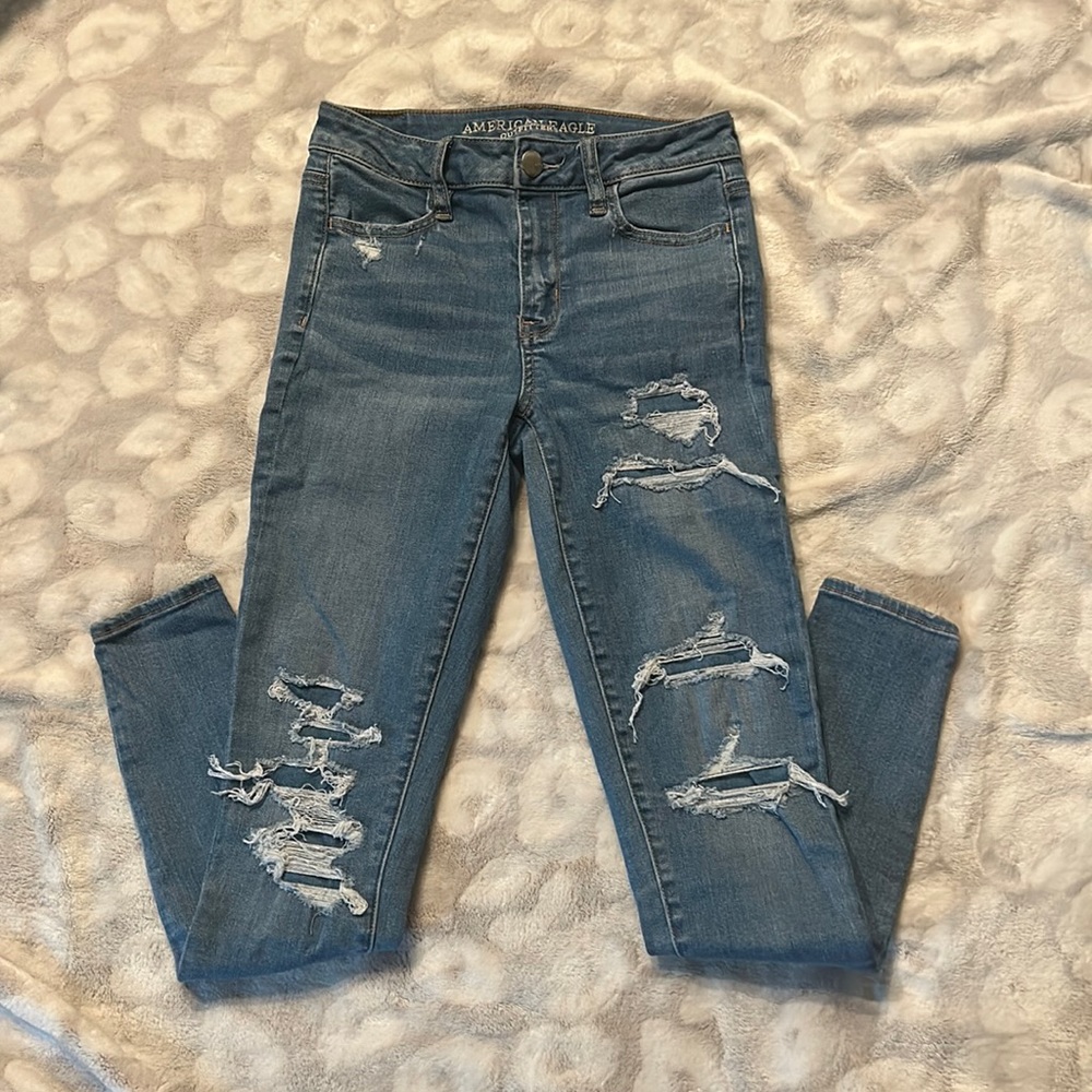 American Eagle Hi Rise Jegging Distressed Jeans Super Stretch X Size 2